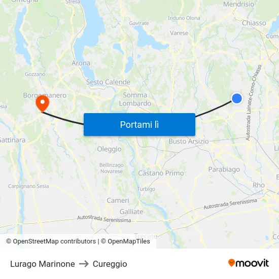 Lurago Marinone to Cureggio map