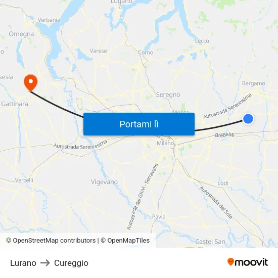 Lurano to Cureggio map