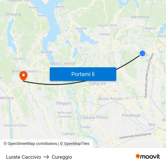 Lurate Caccivio to Cureggio map