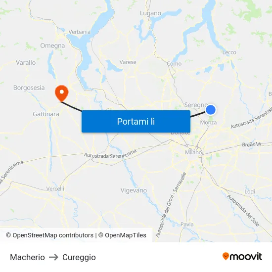 Macherio to Cureggio map