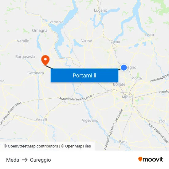 Meda to Cureggio map