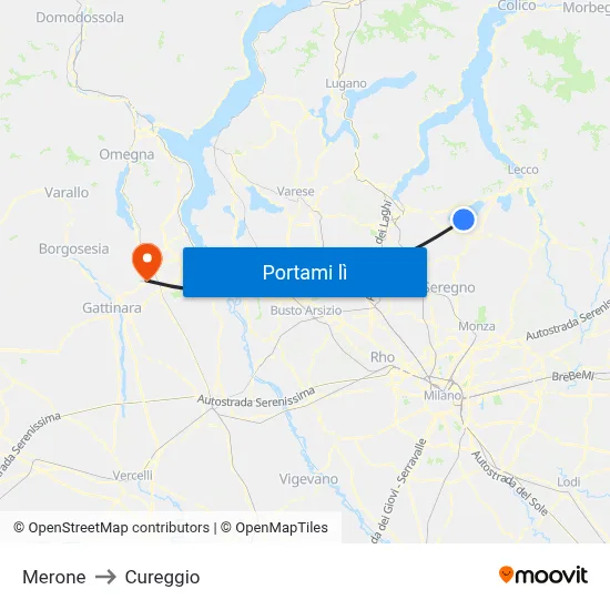 Merone to Cureggio map