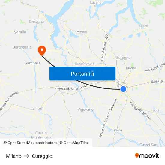 Milano to Cureggio map