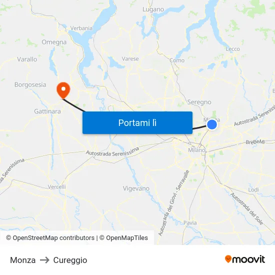 Monza to Cureggio map