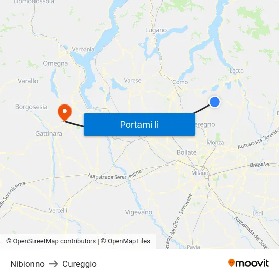 Nibionno to Cureggio map