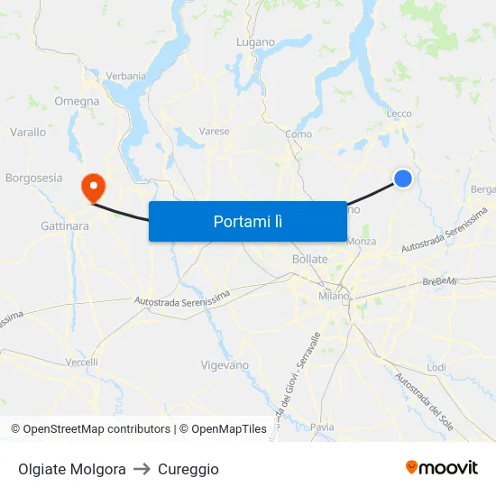 Olgiate Molgora to Cureggio map
