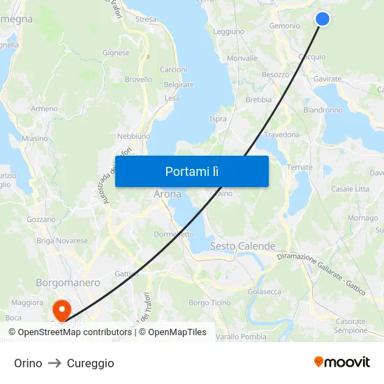 Orino to Cureggio map