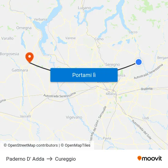 Paderno D' Adda to Cureggio map