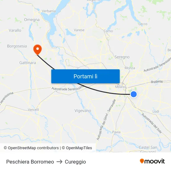 Peschiera Borromeo to Cureggio map