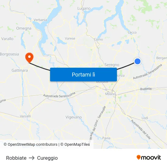 Robbiate to Cureggio map