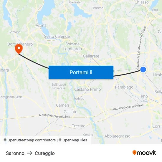 Saronno to Cureggio map