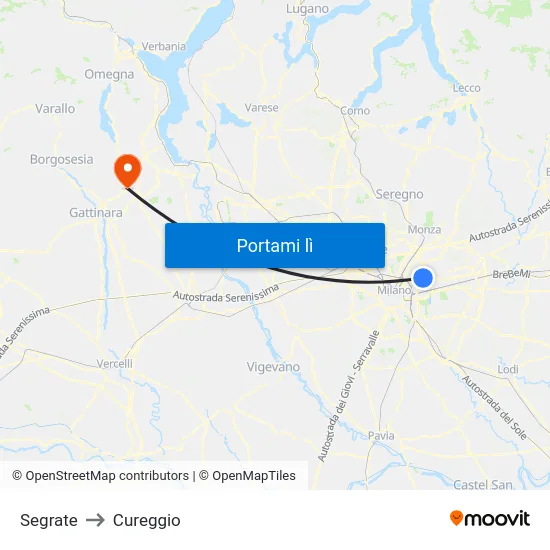 Segrate to Cureggio map