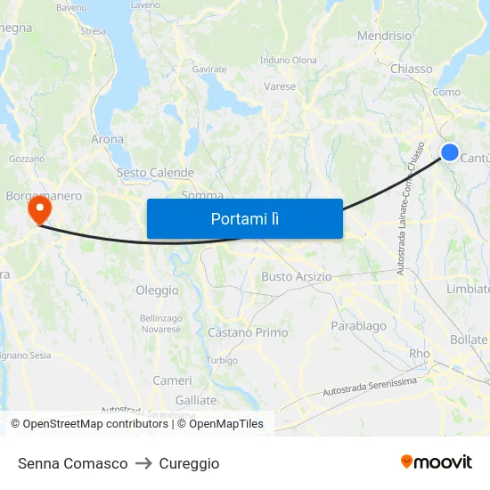Senna Comasco to Cureggio map