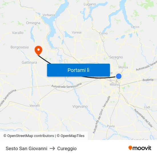 Sesto San Giovanni to Cureggio map