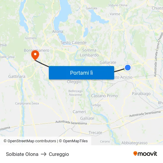 Solbiate Olona to Cureggio map