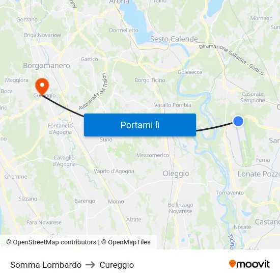 Somma Lombardo to Cureggio map