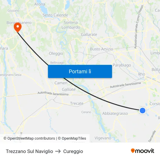 Trezzano Sul Naviglio to Cureggio map