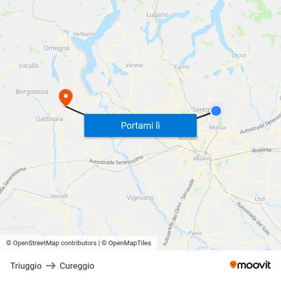 Triuggio to Cureggio map
