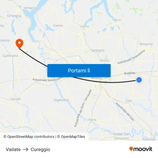 Vailate to Cureggio map