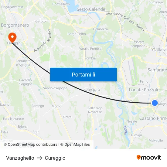 Vanzaghello to Cureggio map
