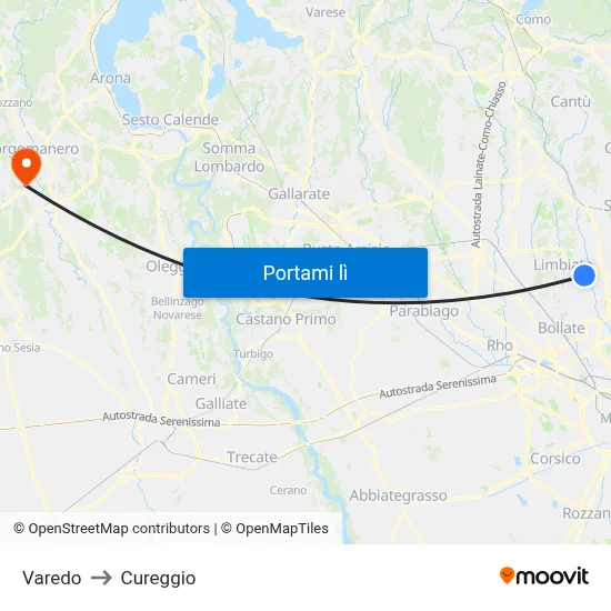 Varedo to Cureggio map