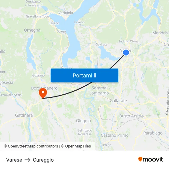 Varese to Cureggio map