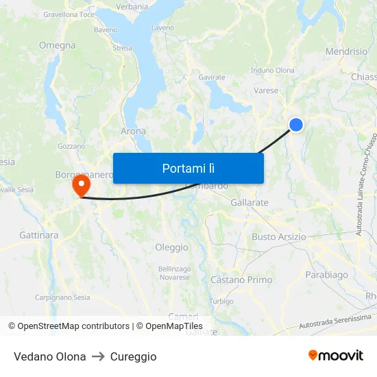 Vedano Olona to Cureggio map