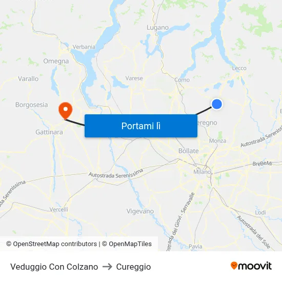 Veduggio Con Colzano to Cureggio map