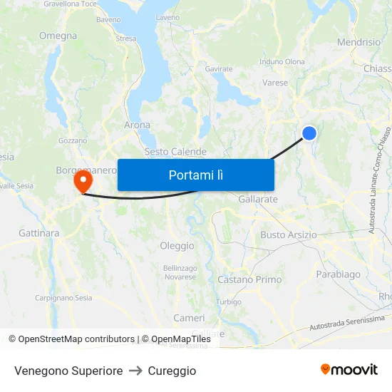 Venegono Superiore to Cureggio map