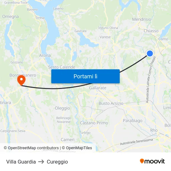 Villa Guardia to Cureggio map