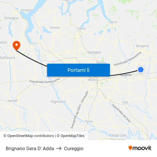 Brignano Gera D' Adda to Cureggio map