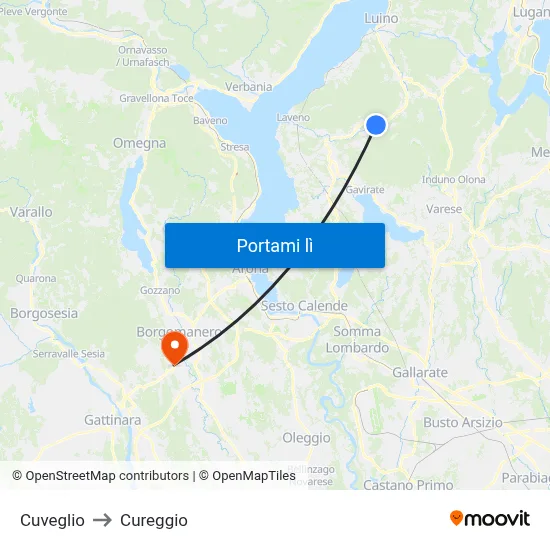Cuveglio to Cureggio map
