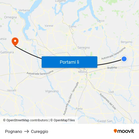 Pognano to Cureggio map