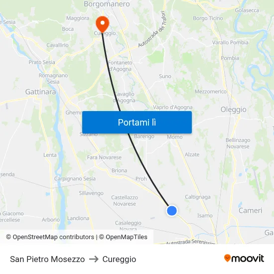 San Pietro Mosezzo to Cureggio map