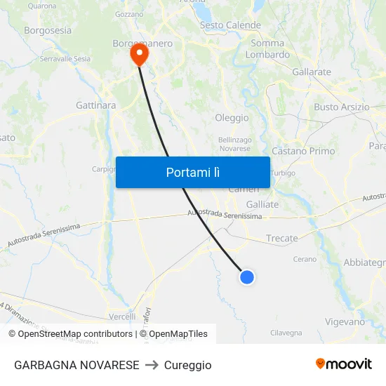 GARBAGNA NOVARESE to Cureggio map