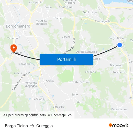 Borgo Ticino to Cureggio map