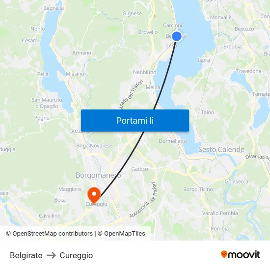 Belgirate to Cureggio map