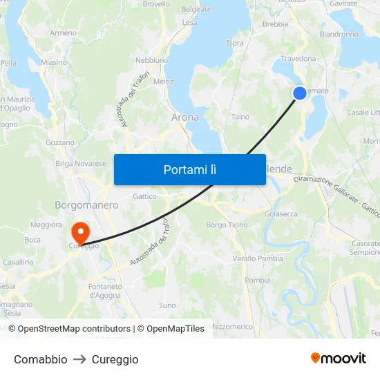 Comabbio to Cureggio map