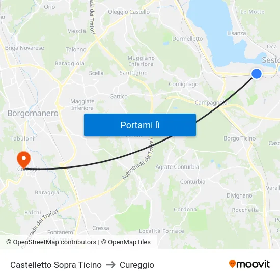 Castelletto Sopra Ticino to Cureggio map