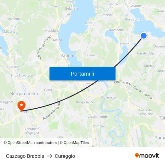Cazzago Brabbia to Cureggio map
