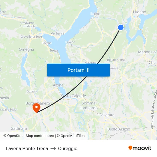 Lavena Ponte Tresa to Cureggio map