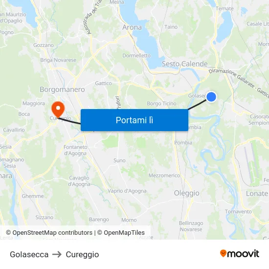 Golasecca to Cureggio map