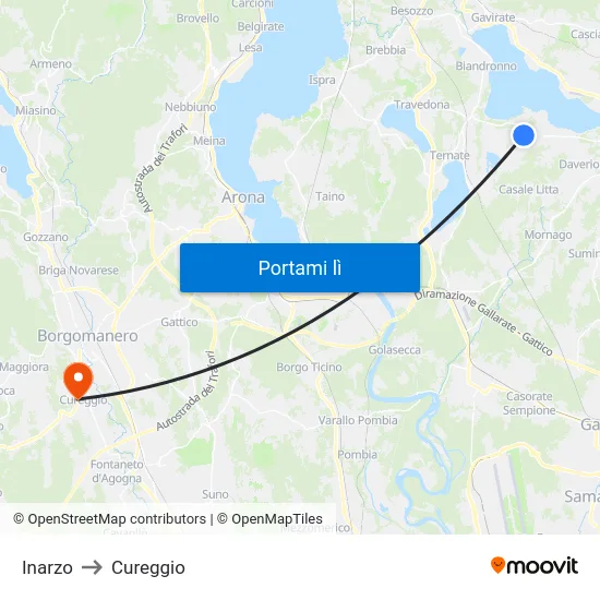 Inarzo to Cureggio map