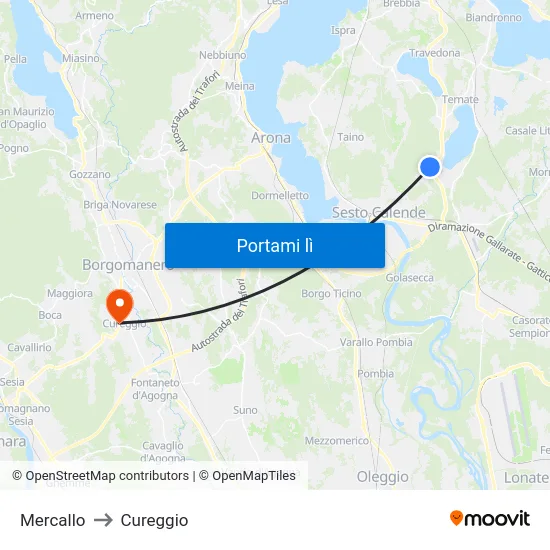 Mercallo to Cureggio map