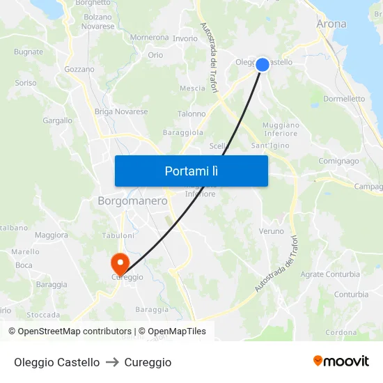 Oleggio Castello to Cureggio map