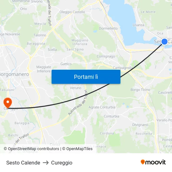 Sesto Calende to Cureggio map