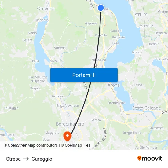 Stresa to Cureggio map