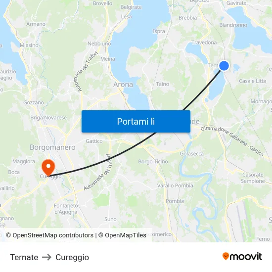 Ternate to Cureggio map