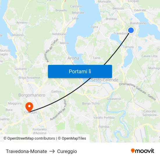 Travedona-Monate to Cureggio map
