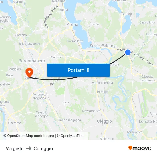 Vergiate to Cureggio map